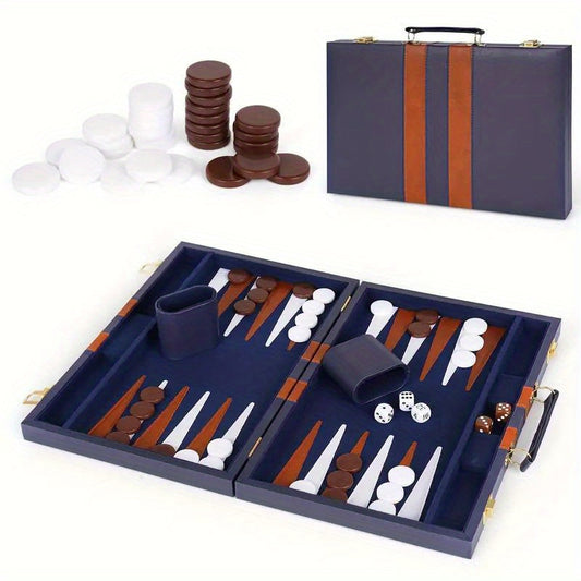 Backgammon / 15-Inch Backgammon Set, Classic Board Game with Premium Folding Backgammon Box; Portable Backgammon Game Set
