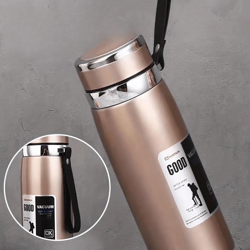 Hot / Cold Cup 33.81oz Large Capacity Insulated Cup with Leak-Proof Lid & Carry Strap - Double-Wall Vacuum Insulation for Hot/Cold Drinks, Glossy Finish, Durable & Lightweight Thermos for Camping, Gym, Travel, Hiking - Ideal Gift for Men &