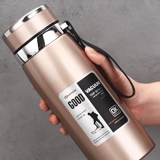 Hot / Cold Cup 33.81oz Large Capacity Insulated Cup with Leak-Proof Lid & Carry Strap - Double-Wall Vacuum Insulation for Hot/Cold Drinks, Glossy Finish, Durable & Lightweight Thermos for Camping, Gym, Travel, Hiking - Ideal Gift for Men &