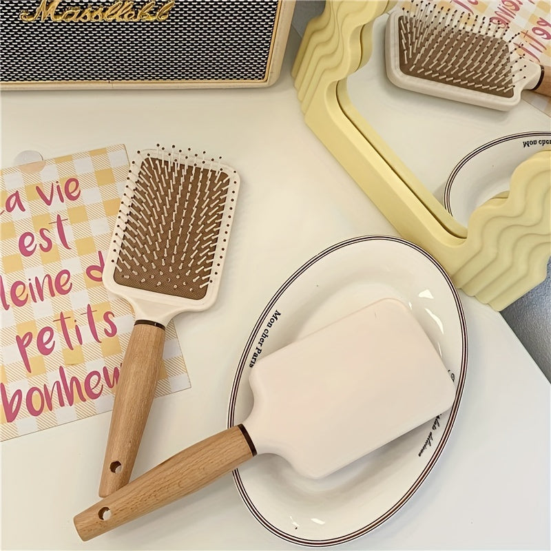 Deluxe Wooden Hair Detangling Brush - Anti-Static, Air Cushion, Durable, Gentle on Hair, Easy to Clean, Perfect for Daily Use - Wooden Hairdressing Comb for Smooth, y Hair