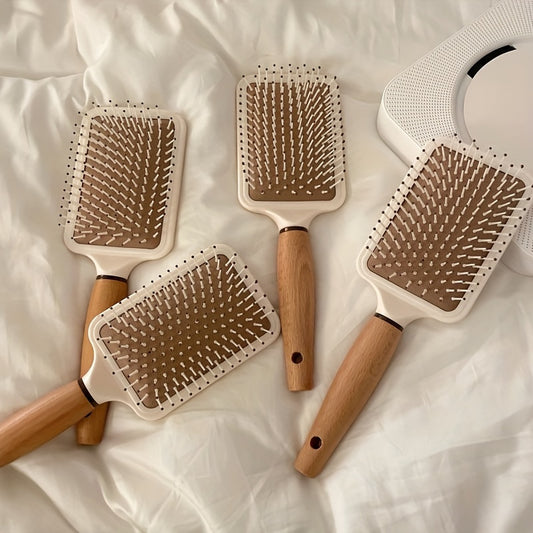 Deluxe Wooden Hair Detangling Brush - Anti-Static, Air Cushion, Durable, Gentle on Hair, Easy to Clean, Perfect for Daily Use - Wooden Hairdressing Comb for Smooth, y Hair