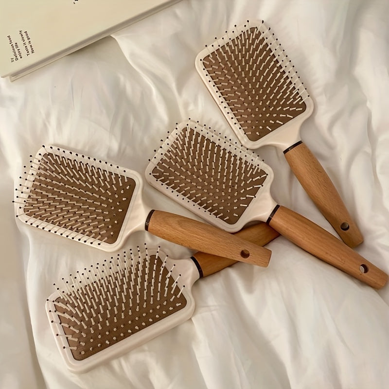 Deluxe Wooden Hair Detangling Brush - Anti-Static, Air Cushion, Durable, Gentle on Hair, Easy to Clean, Perfect for Daily Use - Wooden Hairdressing Comb for Smooth, y Hair