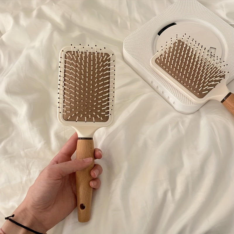 Deluxe Wooden Hair Detangling Brush - Anti-Static, Air Cushion, Durable, Gentle on Hair, Easy to Clean, Perfect for Daily Use - Wooden Hairdressing Comb for Smooth, y Hair