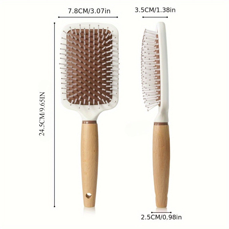 Deluxe Wooden Hair Detangling Brush - Anti-Static, Air Cushion, Durable, Gentle on Hair, Easy to Clean, Perfect for Daily Use - Wooden Hairdressing Comb for Smooth, y Hair