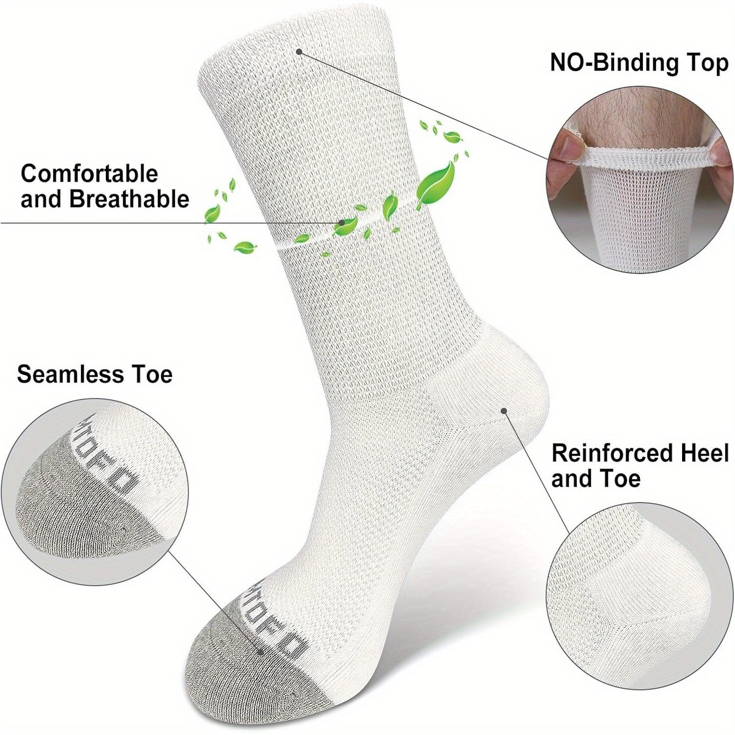 [Diabetic Socks | Soft] 4 Pairs Soft Non-Binding Diabetic Socks | Unisex Crew Socks For All-Day Comfort | Stretchy Socks