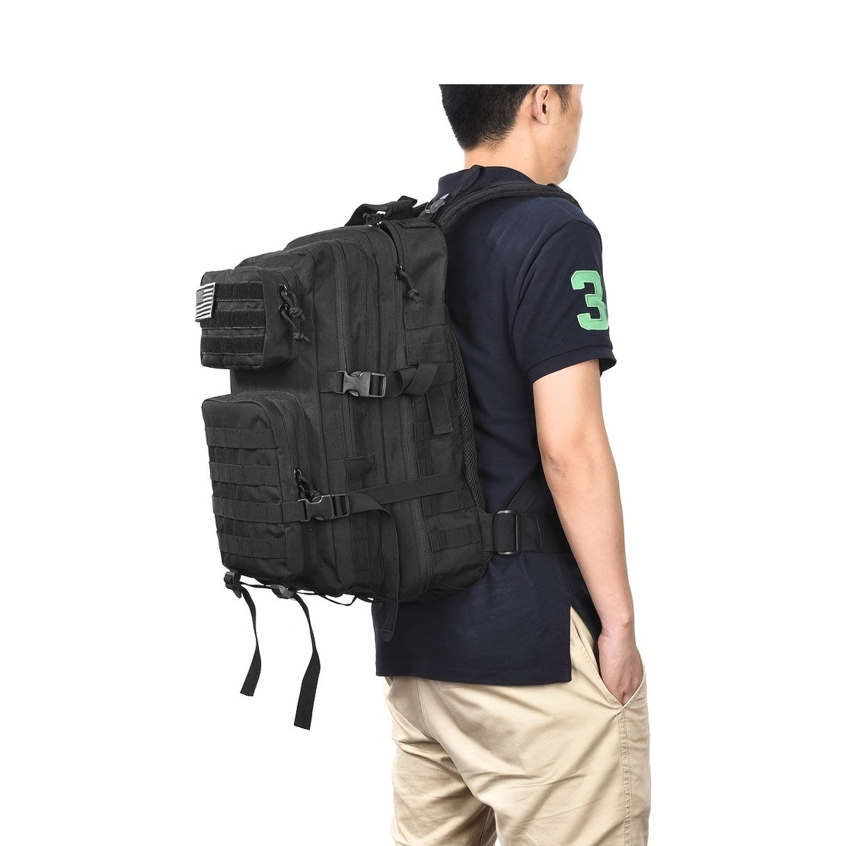 [REDAPRIC Tactical Hiking Pack] REDAPRIC Durable High Quality 3-Day Outdoor Backpack - Large MOLLE Tactical Hiking Pack with American Flag Patch, Black Rucksack for Camping, Hunting, Fishing & Bug Out Bags