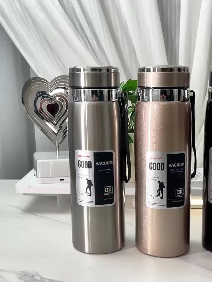 Hot / Cold Cup 33.81oz Large Capacity Insulated Cup with Leak-Proof Lid & Carry Strap - Double-Wall Vacuum Insulation for Hot/Cold Drinks, Glossy Finish, Durable & Lightweight Thermos for Camping, Gym, Travel, Hiking - Ideal Gift for Men &
