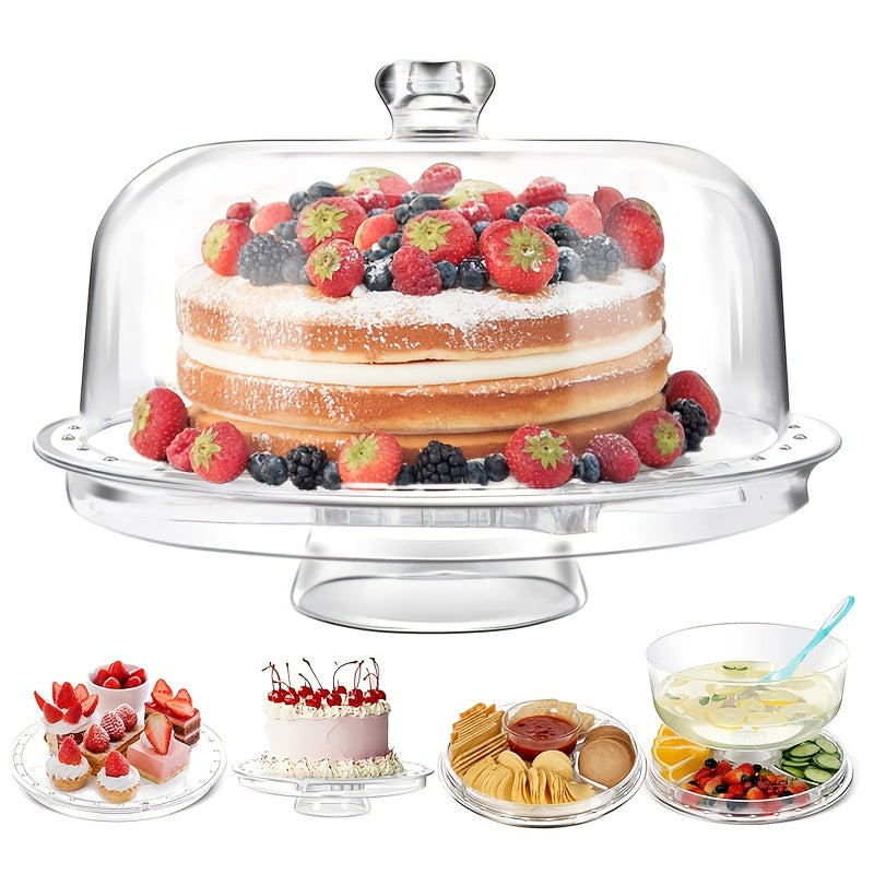 6-IN-1 Acrylic Cake Stand with Dome Lid - 12in Round Cake Holder Dessert Table Display Set & Charcuterie Board for Cakes, Desserts, Fruits, Snacks, Pastries, Appetizers, Cheese, Chips & Dips, Nachos, Fruit Platter Elegant Ped