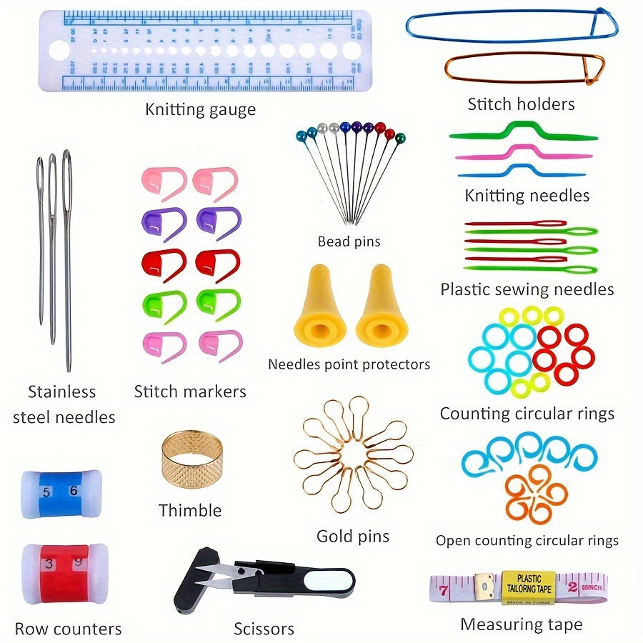 Crochet Hook kit, Knitting Needles Multicolor Aluminum Ergonomic Yarn Knit Craft Art Sewing Tools DIY Hand Accessories With Case