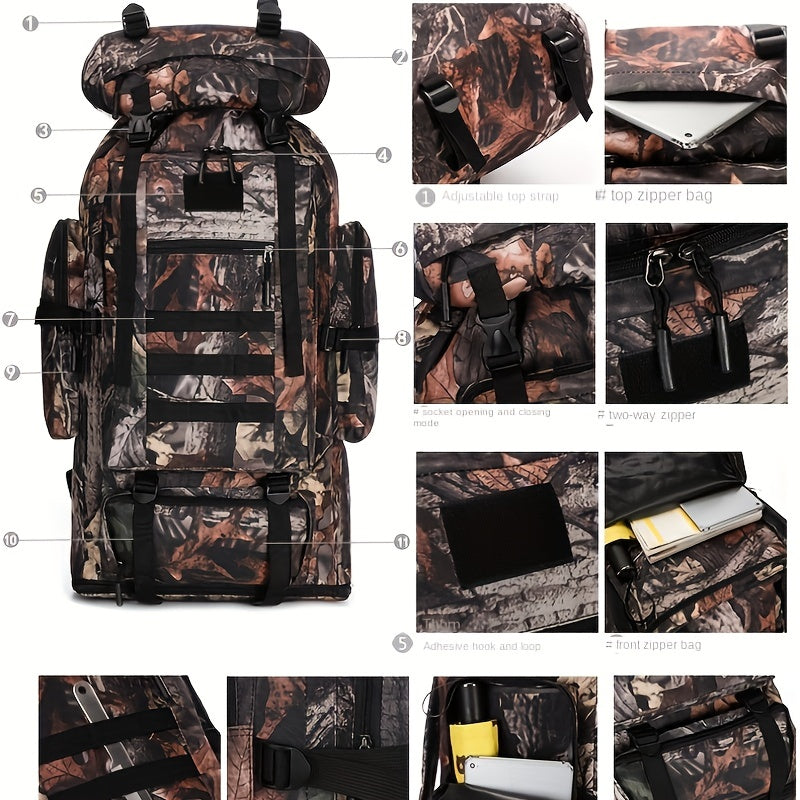 Backpack / JUMAHE 18.49gal-26.42gal Expandable Hiking Backpack with Camouflage Print, Adjustable Shoulder Straps & Drawstring Closure - Durable Polyester Outdoor Travel Backpack for Camping, Hiking, Backpacking, Camping Backpack