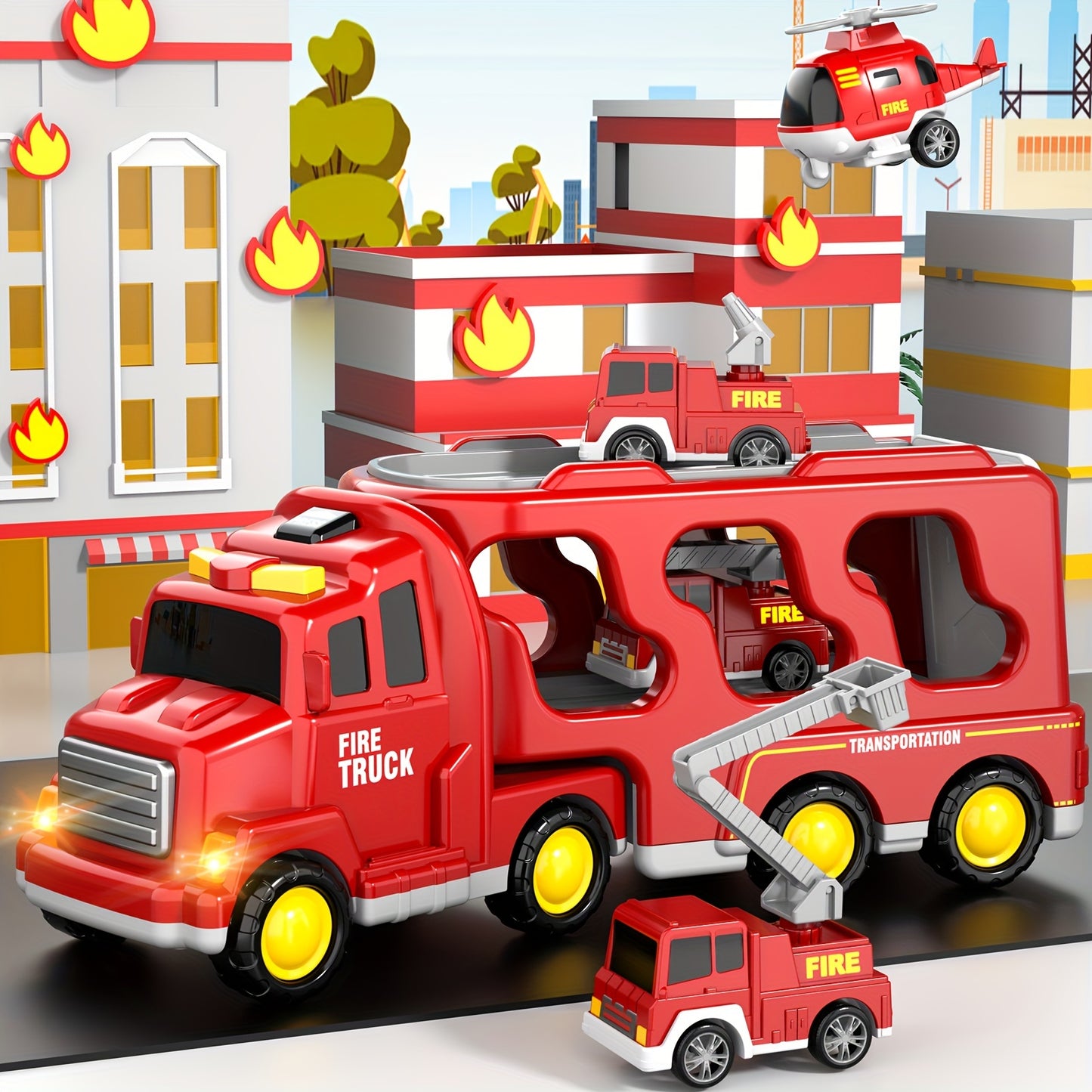 Toys / Fire Truck Toys for Boys & Girls / Friction Power Toys with Light Sound