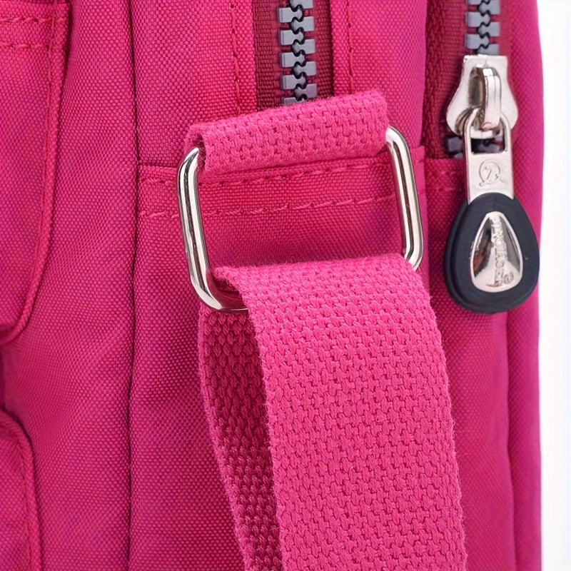 Women'S Lightweight Nylon Shoulder Bag - Casual Fashion Messenger Bag with Multiple Pockets, Adjustable Strap, and Zipper Closure in Pink, Purple, Blue, Green, Black, Red, Blue, Yellow, Black, White, Black Patterns, Messenger