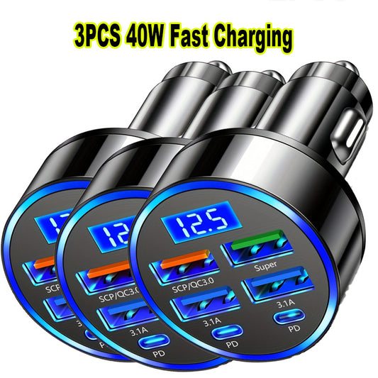 car charger / 3pcs Fast Rapid Car Charge, 40W Fast Charging PD Car Charger Adapter USB Type C with LED Digital for iPhone 16 15 14 13 12 and for Android for Samsung