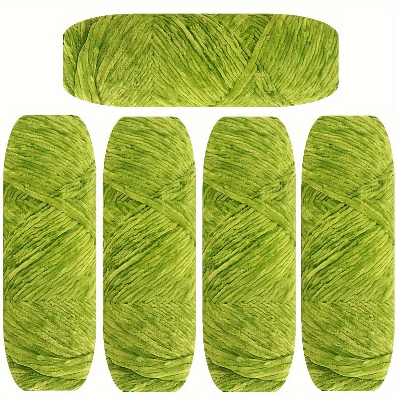 Velvet Chenille Yarn 5-Pack, 500g (17.63oz) Each, 100% Polyester, Soft Skin-Friendly Multi-Color Thick Yarn for Crochet, Knitting, DIY Crafts, Scarves, Blankets, Hats - 4mm Width