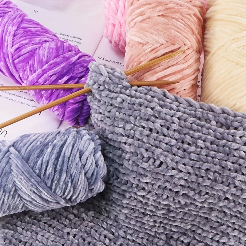 Velvet Chenille Yarn 5-Pack, 500g (17.63oz) Each, 100% Polyester, Soft Skin-Friendly Multi-Color Thick Yarn for Crochet, Knitting, DIY Crafts, Scarves, Blankets, Hats - 4mm Width