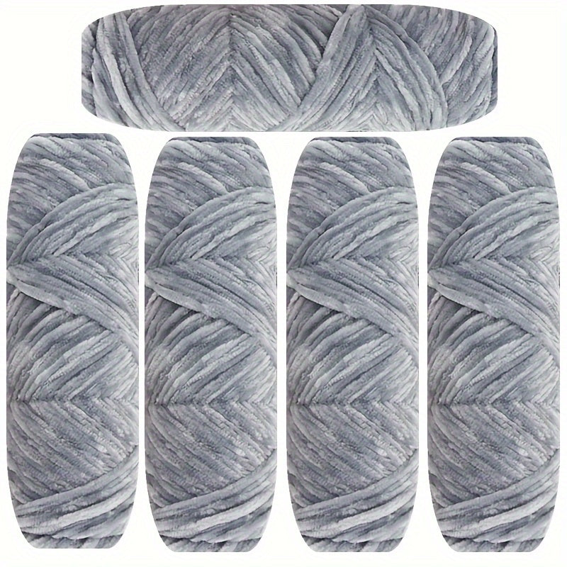 Velvet Chenille Yarn 5-Pack, 500g (17.63oz) Each, 100% Polyester, Soft Skin-Friendly Multi-Color Thick Yarn for Crochet, Knitting, DIY Crafts, Scarves, Blankets, Hats - 4mm Width