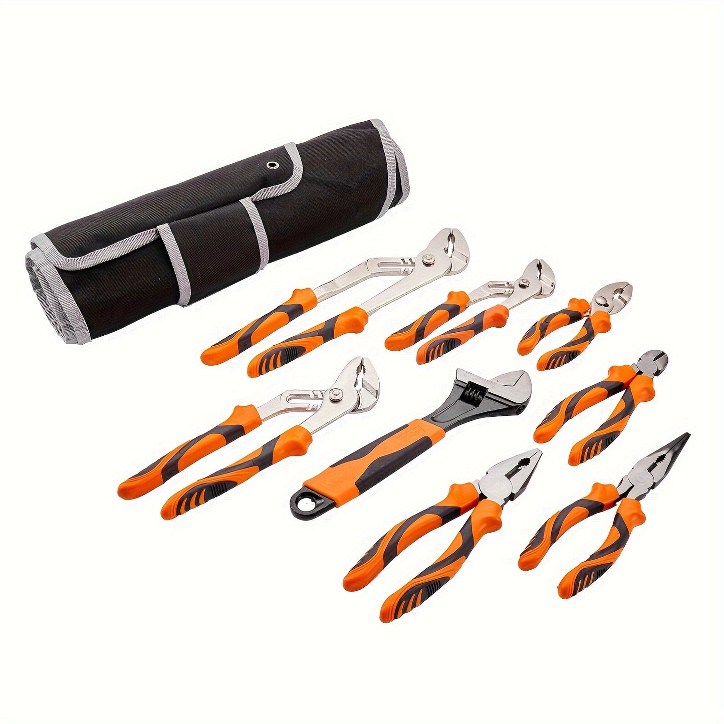VEVOR 8-Piece Pliers Set, High Carbon Steel, 12"/10"/8" Groove Joint Pliers, 8" Linesman's Pliers, 6" Slip Joint Pliers, 8" Long Nose Pliers, 6" Diagonal Cutter, 10" Adjustable Wrench, And Tool Bag
