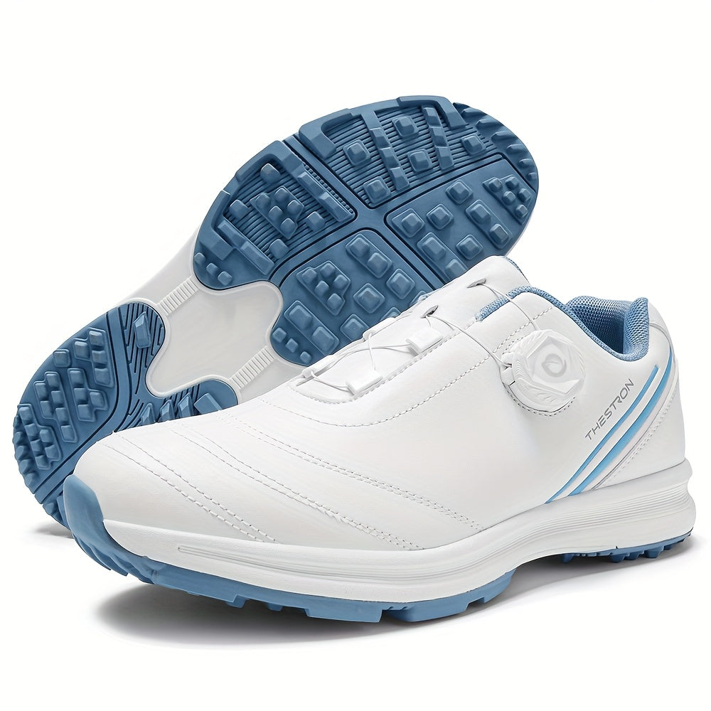 Golf Shoes, THESTRON Women's Professional Golf Shoes - Anti-Slip, All-Season, Large Size 36-43, White & Pink Design with Geometric Pattern, Durable PU Upper & Rubber Sole for Outdoor Golf Training, Ladies Golf Shoes