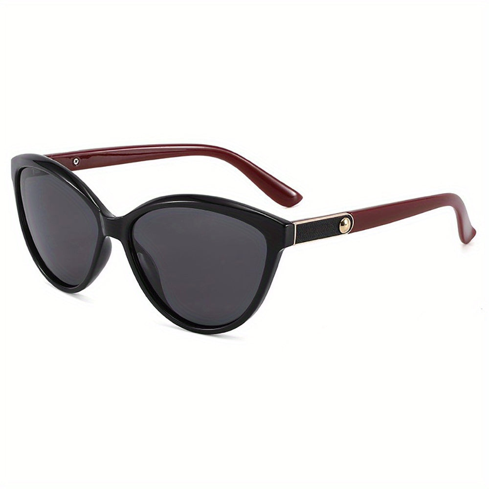 Sunglasses - Retro Round Frame with Black Lenses & Red Mirror Legs, Leather-Studded Detailing, Lightweight Durable Design for Casual Fashion & Outdoor Protection