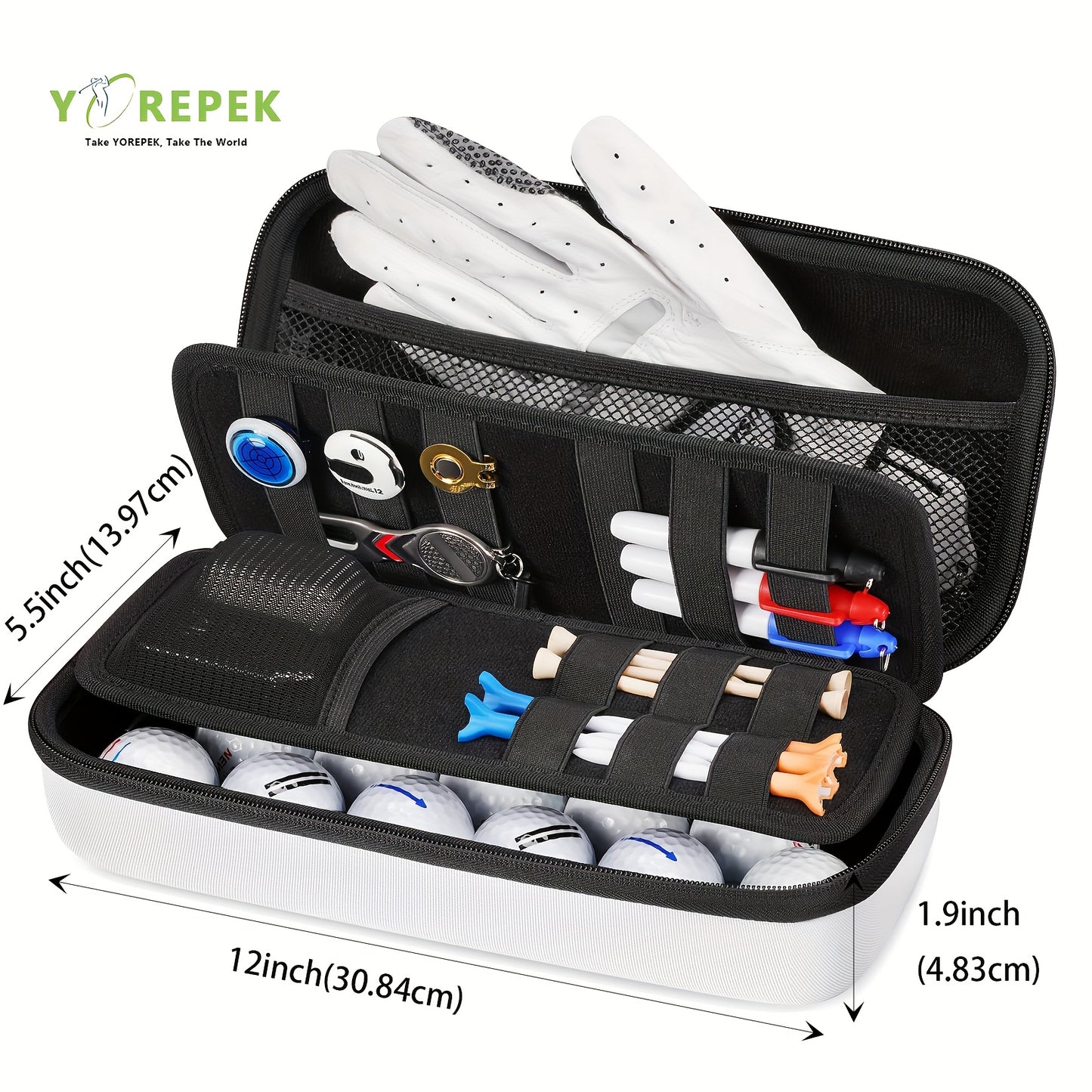Golf Glove Holder with Removable Golf Glove Shaper, golf accessories for men, golf accessories, Protective Hard Shell Golf Accessories Case Bag with 2 Dividers Fits Balls, Tees, Markers, Golf Essentials, Golf Gifts for Men, B