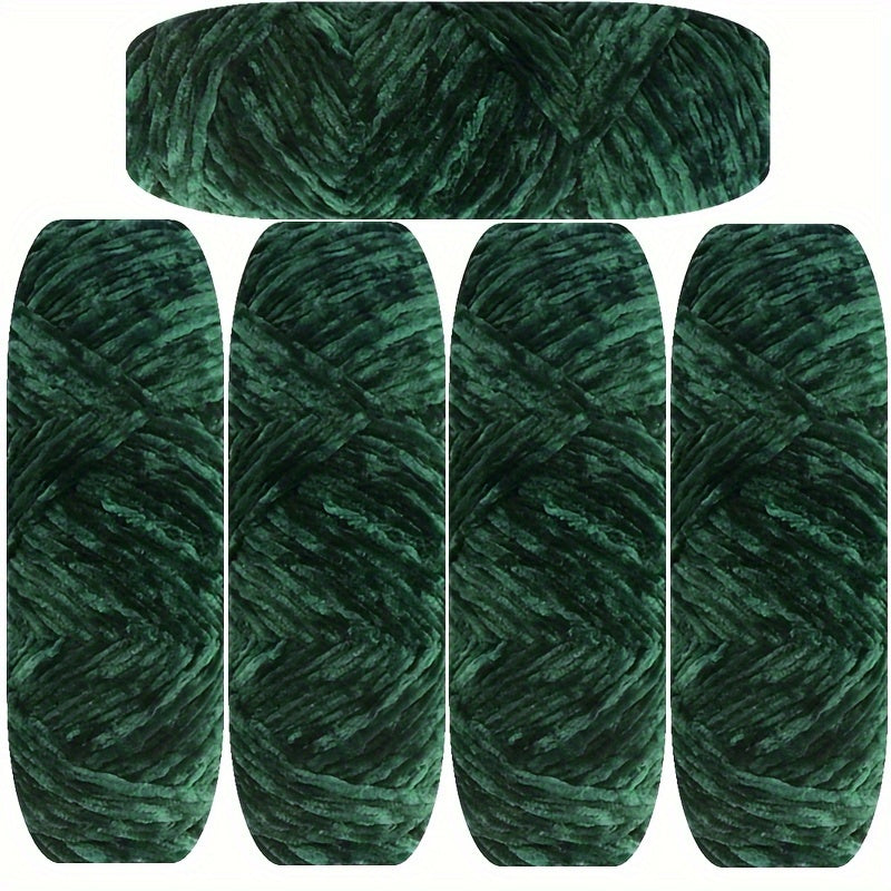 Velvet Chenille Yarn 5-Pack, 500g (17.63oz) Each, 100% Polyester, Soft Skin-Friendly Multi-Color Thick Yarn for Crochet, Knitting, DIY Crafts, Scarves, Blankets, Hats - 4mm Width