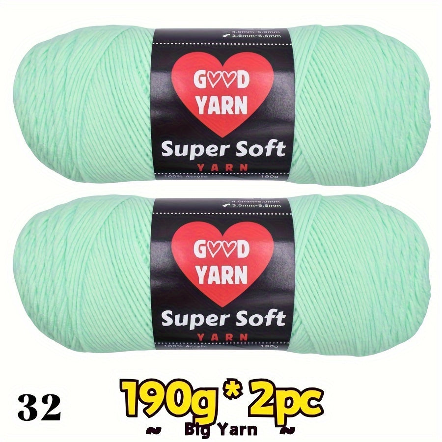 2pc*190g big 100% Acrylic yarn for knitting, crocheting, amigurumi and craft projects, #4-Worsted Yarn