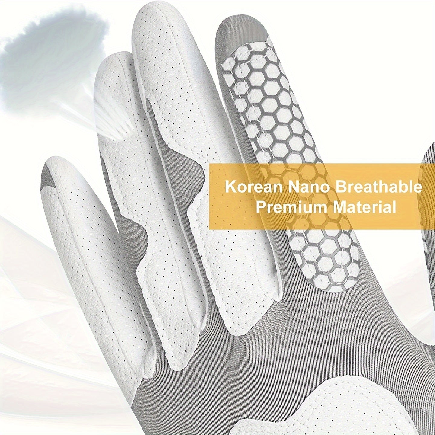 Unisex All-Round Display Angle Golf Gloves - Breathable Mesh with Silicone Grip, Elastic Fit for Men & Women, White & Gray Design, All-Season Training & Play, Includes Packaging, Golf Accessories, Sleek Sporty Design, Durable