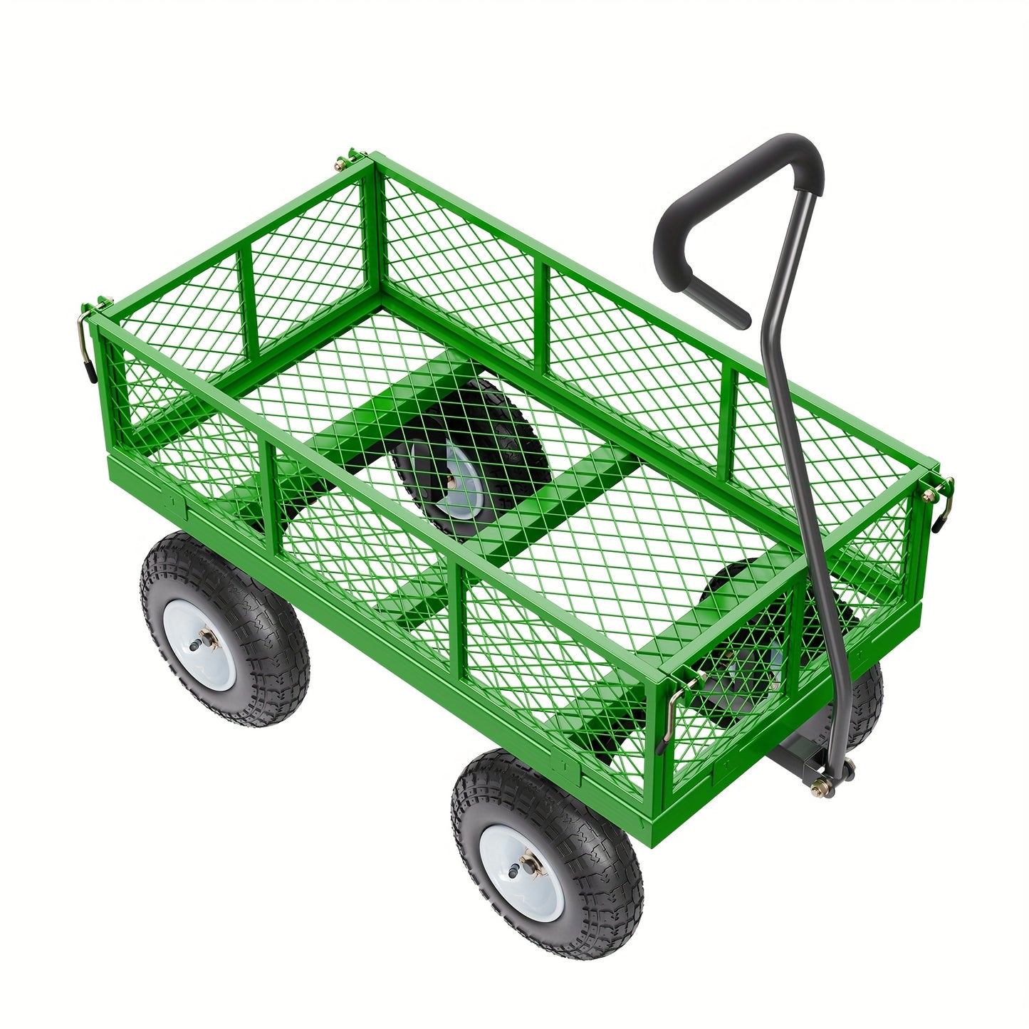 Happybuy 500/680/900/1200/1400 Lbs Steel Garden Cart On Wheels, Heavy Duty Pullable Garden Wagon, Metal Outdoor Utility Yard Cart With 10" Tires, Removable Mesh Sides And 180° Rotating Handle Green/ Yellow + Black
