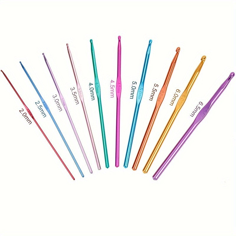 Crochet Hook kit, Knitting Needles Multicolor Aluminum Ergonomic Yarn Knit Craft Art Sewing Tools DIY Hand Accessories With Case