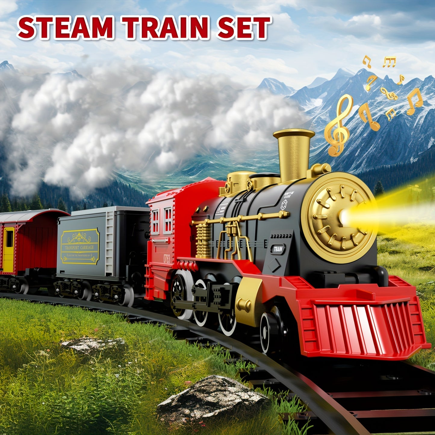 Toys / Electric Train Set for Kids Boys and Girls, Classic Christmas Train Toys, Steam Locomotive Engine, Lights & Sound, Tracks, Birthday Toy