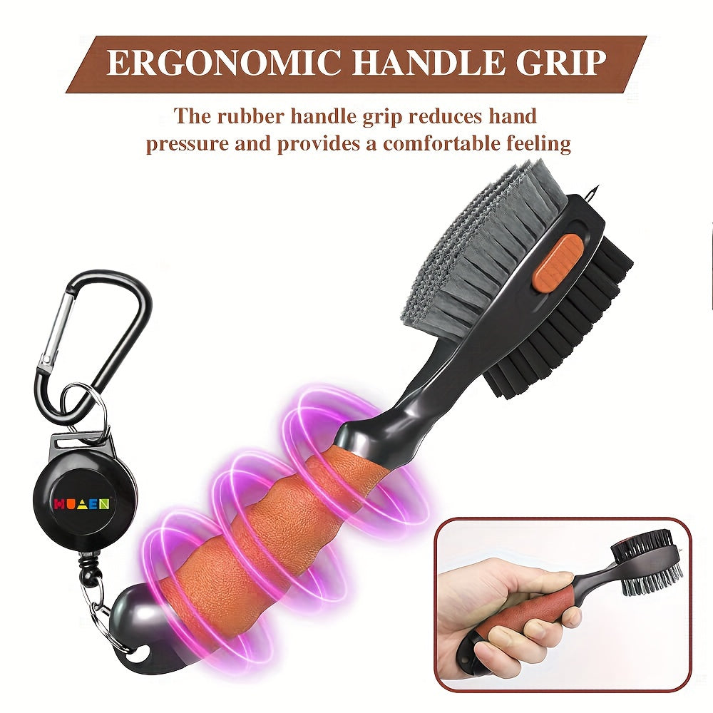 HUAEN Golf Club Head Cleaning Brush, Stainless Steel & PP Material, Portable Cleaner with Magnetic Keychain, Durable Club Maintenance Tool