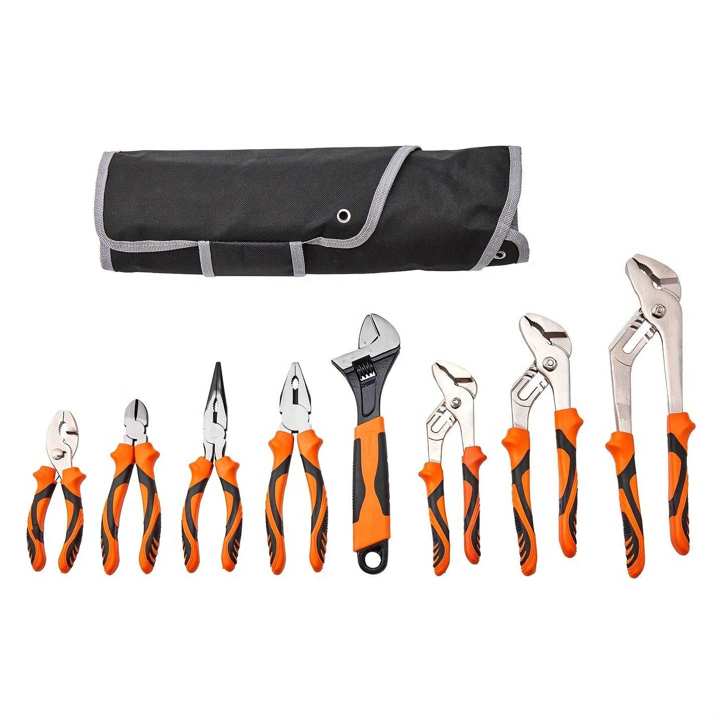 VEVOR 8-Piece Pliers Set, High Carbon Steel, 12"/10"/8" Groove Joint Pliers, 8" Linesman's Pliers, 6" Slip Joint Pliers, 8" Long Nose Pliers, 6" Diagonal Cutter, 10" Adjustable Wrench, And Tool Bag