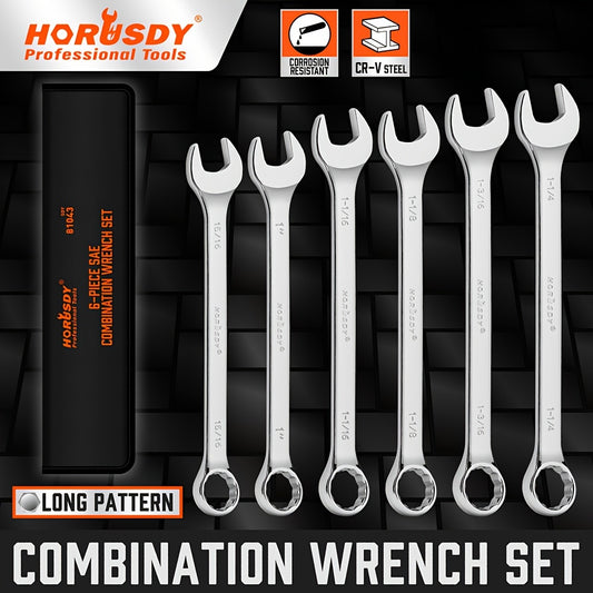 HORUSDY Large Wrench Set With Rolling Pouch 6-Piece SAE Metric 12 Point Chrome Vanadium Steel