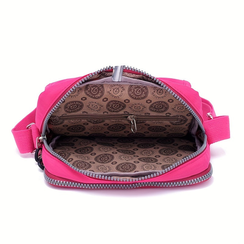 Women'S Lightweight Nylon Shoulder Bag - Casual Fashion Messenger Bag with Multiple Pockets, Adjustable Strap, and Zipper Closure in Pink, Purple, Blue, Green, Black, Red, Blue, Yellow, Black, White, Black Patterns, Messenger