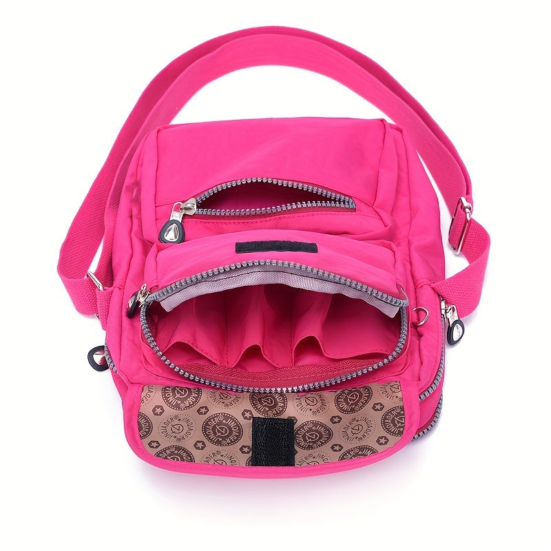Women'S Lightweight Nylon Shoulder Bag - Casual Fashion Messenger Bag with Multiple Pockets, Adjustable Strap, and Zipper Closure in Pink, Purple, Blue, Green, Black, Red, Blue, Yellow, Black, White, Black Patterns, Messenger
