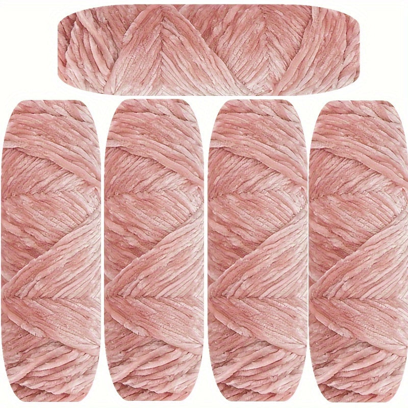 Velvet Chenille Yarn 5-Pack, 500g (17.63oz) Each, 100% Polyester, Soft Skin-Friendly Multi-Color Thick Yarn for Crochet, Knitting, DIY Crafts, Scarves, Blankets, Hats - 4mm Width