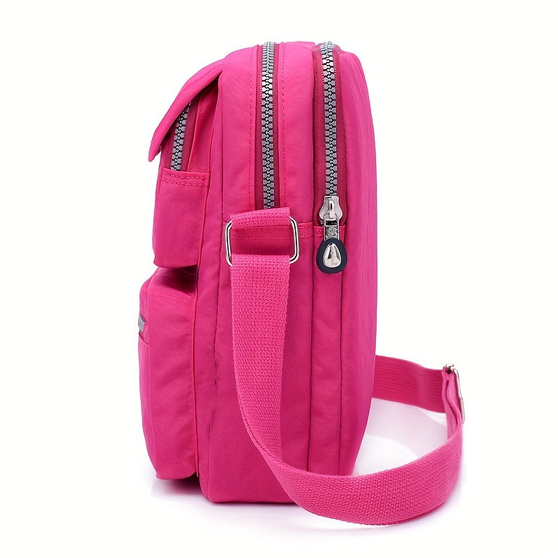 Women'S Lightweight Nylon Shoulder Bag - Casual Fashion Messenger Bag with Multiple Pockets, Adjustable Strap, and Zipper Closure in Pink, Purple, Blue, Green, Black, Red, Blue, Yellow, Black, White, Black Patterns, Messenger