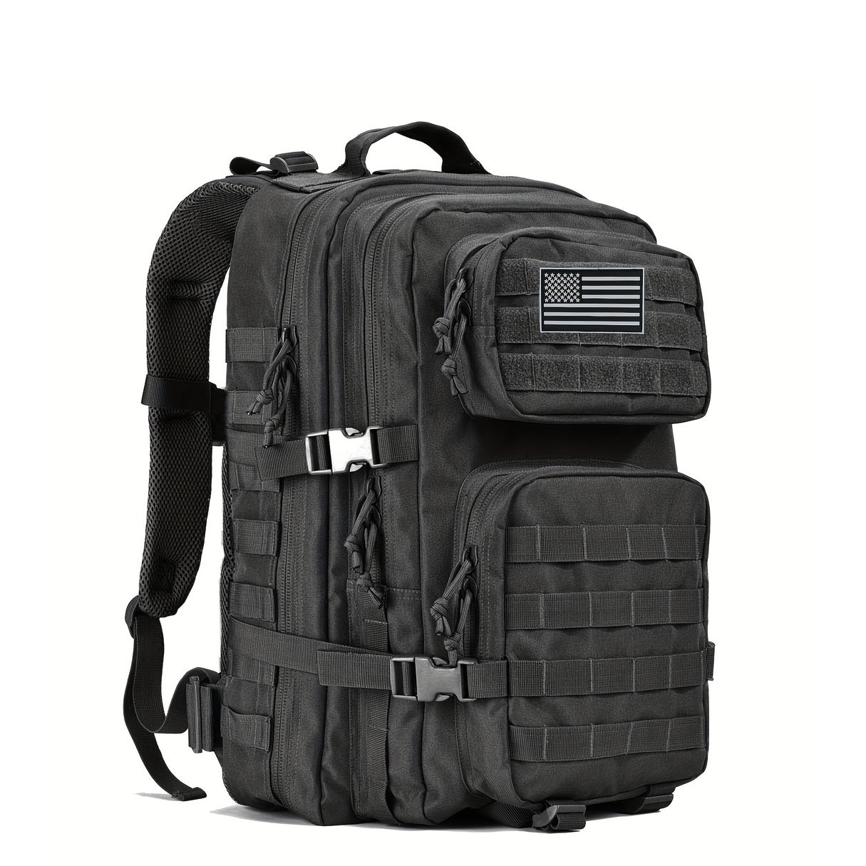 [REDAPRIC Tactical Hiking Pack] REDAPRIC Durable High Quality 3-Day Outdoor Backpack - Large MOLLE Tactical Hiking Pack with American Flag Patch, Black Rucksack for Camping, Hunting, Fishing & Bug Out Bags