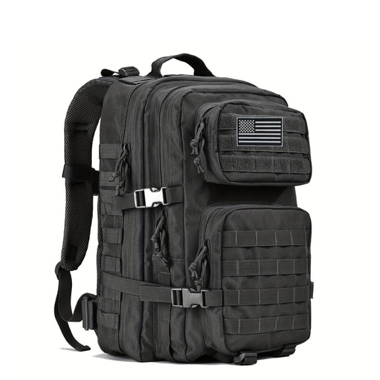 [REDAPRIC Tactical Hiking Pack] REDAPRIC Durable High Quality 3-Day Outdoor Backpack - Large MOLLE Tactical Hiking Pack with American Flag Patch, Black Rucksack for Camping, Hunting, Fishing & Bug Out Bags