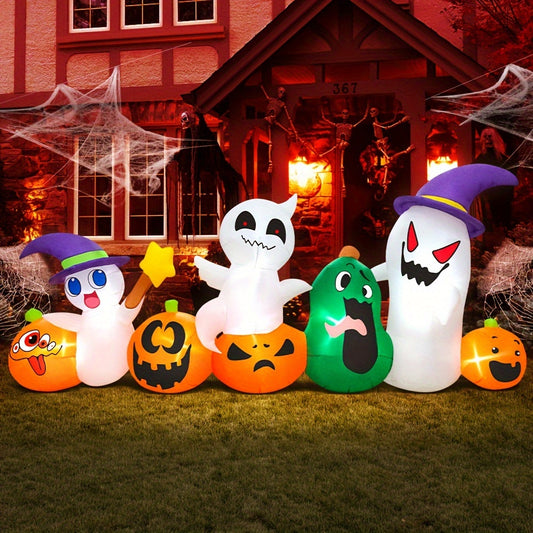 8ft Halloween Inflatables Ghosts Pumpkins Witch Hat Gnome Combo Decoration with LED Light Halloween Inflatables Outdoor Decorations Blow Up Inflatables for Halloween Holiday Party Yard Garden Decor