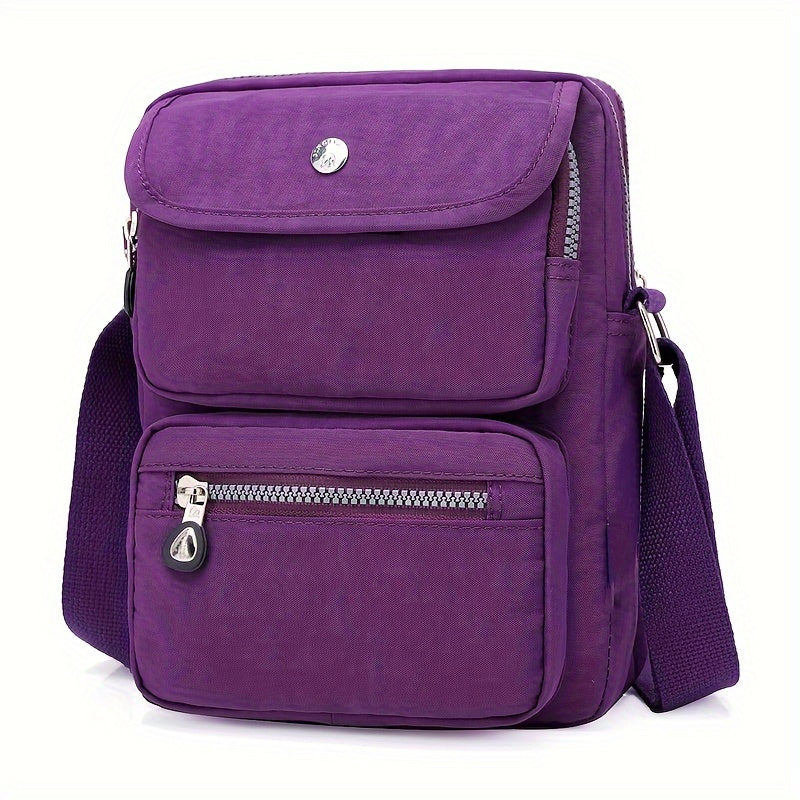Women'S Lightweight Nylon Shoulder Bag - Casual Fashion Messenger Bag with Multiple Pockets, Adjustable Strap, and Zipper Closure in Pink, Purple, Blue, Green, Black, Red, Blue, Yellow, Black, White, Black Patterns, Messenger