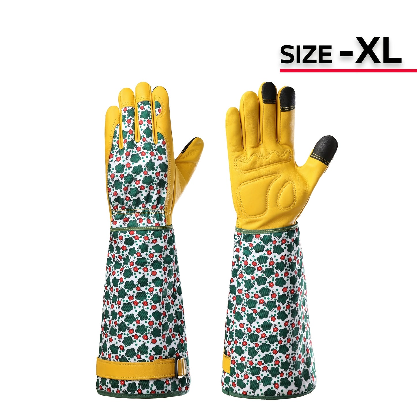 JOISIV Women's Long Gardening Gloves - Durable Green Floral Print, Thorn-Proof Gauntlet for Yard Work, Breathable Cowhide Design, Touchscreen Compatible, Perfect for Gardening and Outdoor Activities (Pair), Garden Tools