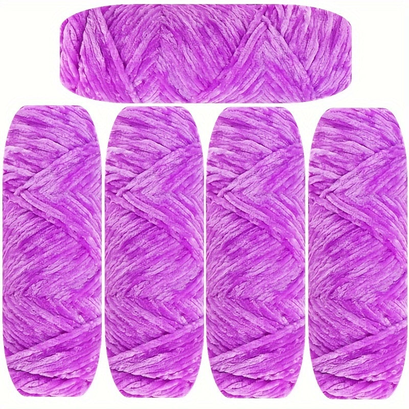 Velvet Chenille Yarn 5-Pack, 500g (17.63oz) Each, 100% Polyester, Soft Skin-Friendly Multi-Color Thick Yarn for Crochet, Knitting, DIY Crafts, Scarves, Blankets, Hats - 4mm Width