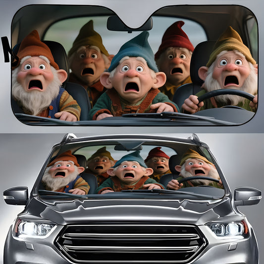 Automobile Sunshade / 1pc Funny Dwarf Car Sun Visor - Cartoon Character Design Polyester Windshield Visor with Adjustable Buckle, Heat & Glare Reduction for All Vehicles, Interior Accessories, Sun Visor for Car, Vehicle Accessory, Playful Accessor