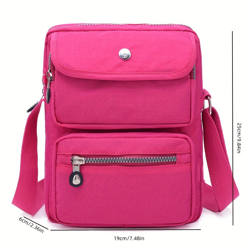 Women'S Lightweight Nylon Shoulder Bag - Casual Fashion Messenger Bag with Multiple Pockets, Adjustable Strap, and Zipper Closure in Pink, Purple, Blue, Green, Black, Red, Blue, Yellow, Black, White, Black Patterns, Messenger