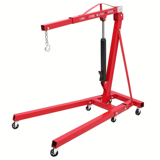 2-Ton Capacity 4400LBS Mobile Hydraulic Engine Hoist with 6 Wheels - Heavy Duty Folding Cherry Picker Crane for Engine Loading & Lifting, Compact Design for Mechanics, Shops, and Construction, Vehicle Maintenance, Robust Cons