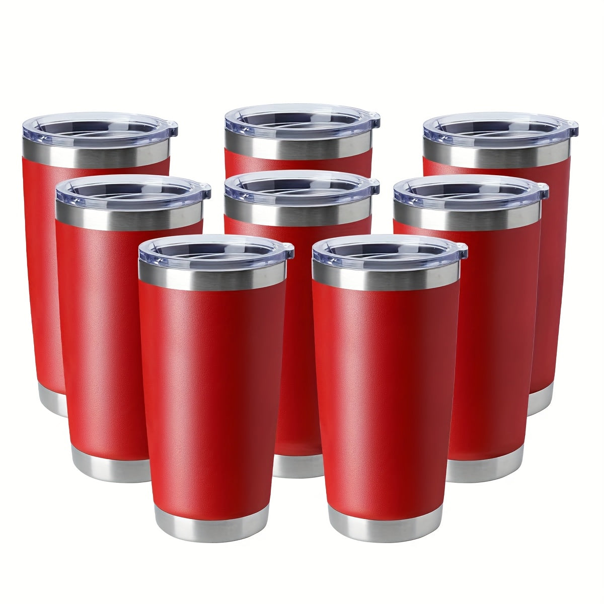 Tumbler 20oz Stainless Steel Tumbler Bulk 8 Pack With Lid And Straw, Double Wall Vacuum Insulated Travel Mug, Powder Coated Coffee Cup
