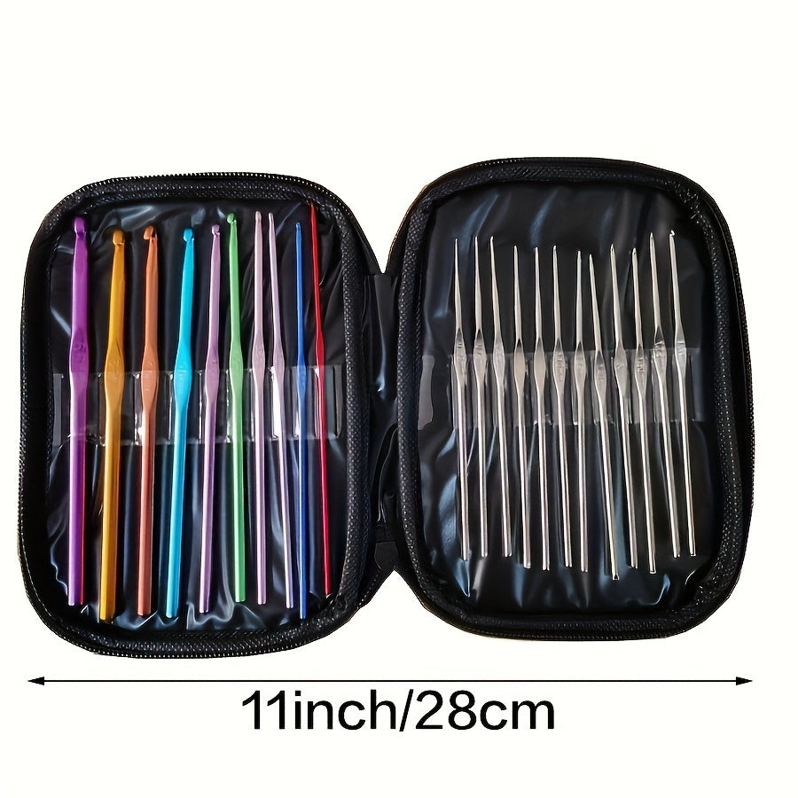 Crochet Hook kit, Knitting Needles Multicolor Aluminum Ergonomic Yarn Knit Craft Art Sewing Tools DIY Hand Accessories With Case
