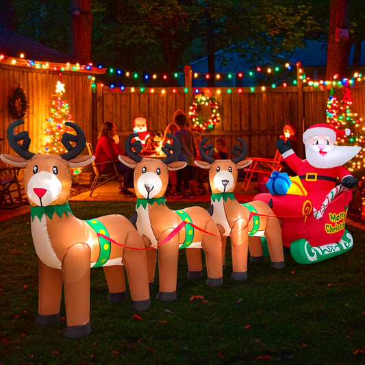 Christmas inflatable: 12FT Giant Outdoor Christmas Inflatable Santa Claus On Sleigh with Three Reindeer Decorations, Built-in LED Lighted Blow Up Merry Christmas Decorations For Christmas Party Outdoor Garden Lawn Yard Decorations