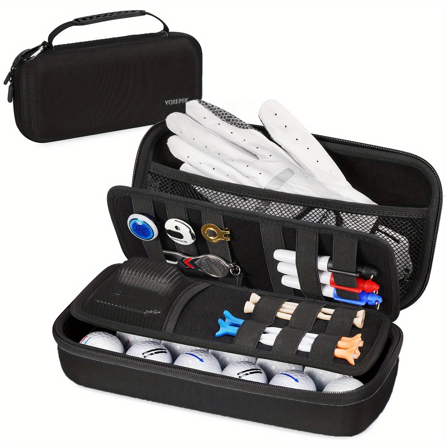 Golf Glove Holder with Removable Golf Glove Shaper, golf accessories for men, golf accessories, Protective Hard Shell Golf Accessories Case Bag with 2 Dividers Fits Balls, Tees, Markers, Golf Essentials, Golf Gifts for Men, B